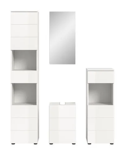 Badezimmer-Set Vira | 4-teilig | weiß / weiß Hochglanz | optional LED Beleuchtung
