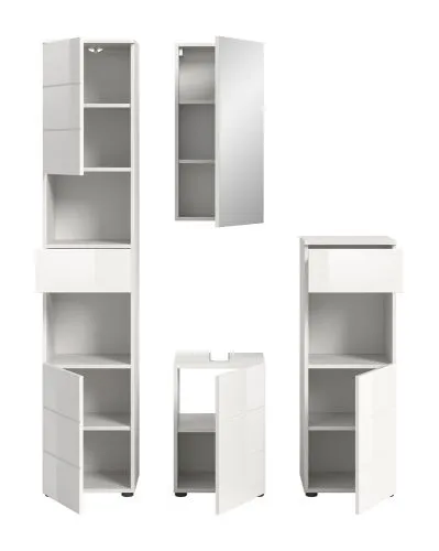 Badezimmer-Set Vira | 4-teilig | weiß / weiß Hochglanz | optional LED Beleuchtung