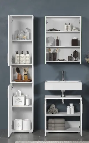 Badezimmer-Set Wons | weiß Hochglanz | 3-teilig mit Beleuchtung