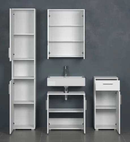 Badezimmer-Set Wons | weiß Hochglanz | 4-teilig mit Beleuchtung