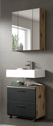 Badkombination Bad Set Ice auf Rollen | 2-teilig | Nox Oak / schwarz