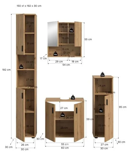 Badkombination Mone 1 | 4-teilig | Artisan Oak mit Aufsatzleuchte