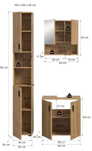 Badkombination Mone 2 | 3-teilig | Artisan Oak ohne Aufsatzleuchte