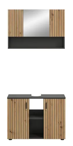 Badkombination Mone | 2-teilig | Basalt grau / Artisan Oak mit Aufsatzleuchte