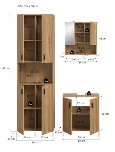 Badkombination Mone | 3-teilig | Artisan Oak mit Aufsatzleuchte