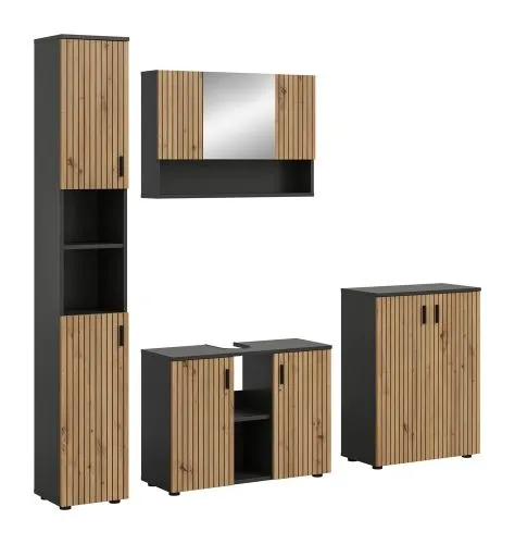 Badkombination Mone | 4-teilig | Basalt grau / Artisan Oak mit Aufsatzleuchte
