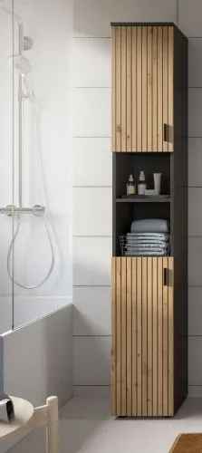 Badkombination Mone | 4-teilig | Basalt grau / Artisan Oak mit Aufsatzleuchte