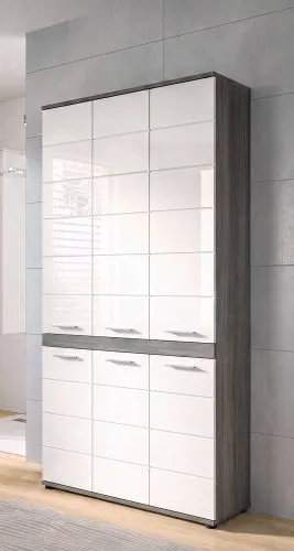 Badschrank Schrank Blake | weiß Hochglanz / Rauchsilber