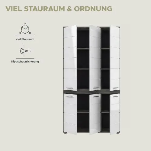 Badschrank Schrank Blake | weiß Hochglanz / Rauchsilber
