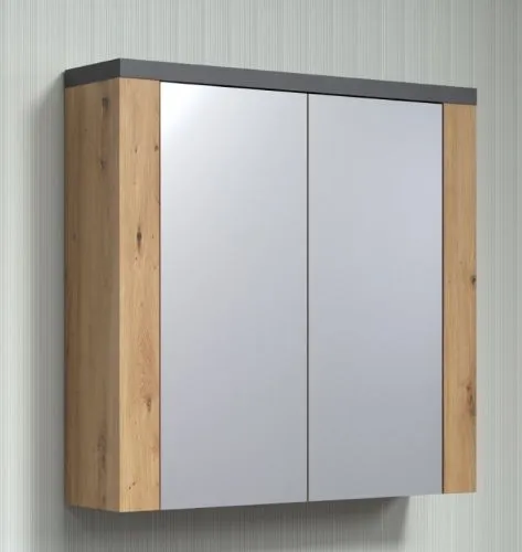Spiegelschrank Bad Follow | Artisan Eiche / Matera grau mit LED Aufsatzleuchte