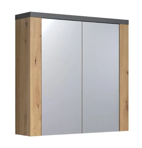 Spiegelschrank Bad Follow | Artisan Eiche / Matera grau mit LED Aufsatzleuchte