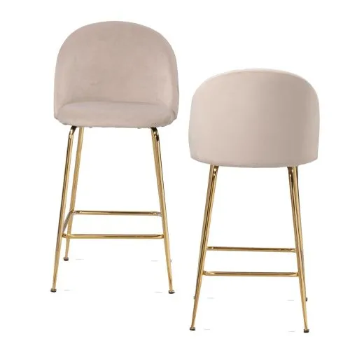 Barhocker 2er Set Diama | mit goldenen Beinen | samt | beige