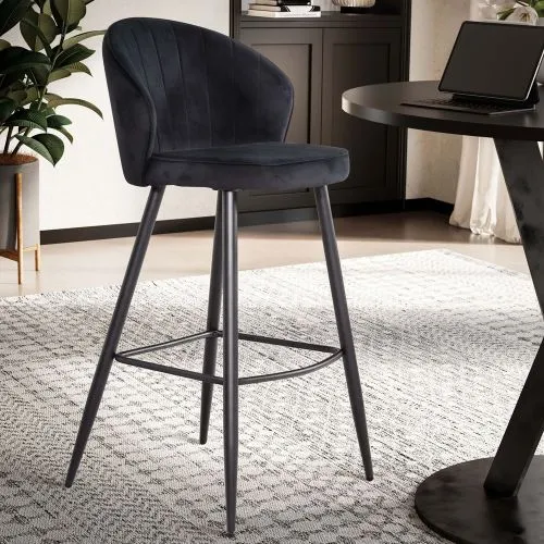 Barhocker 2er Set Shella | mit Fußablage | samt | schwarz