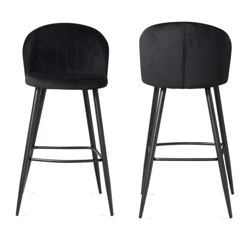 Barhocker 2er Set Shella | mit Fußablage | samt | schwarz