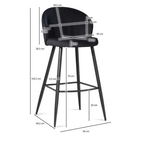 Barhocker 2er Set Shella | mit Fußablage | samt | schwarz