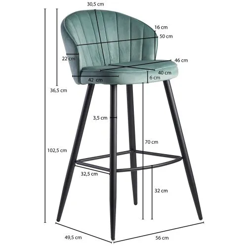 Barhocker Shella | mit Fußablage | samt | hellgrün