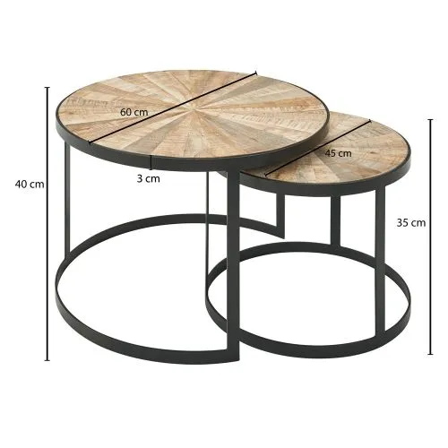 Beistelltisch Set Braslo 2-teilig | | Ø60/Ø44 | Mango massiv / schwarz