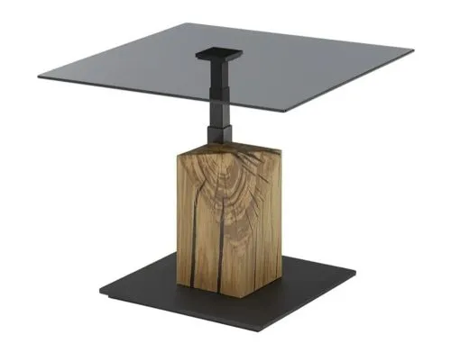 Couchtisch Balsta mit Lift | Eiche massiv | mit Glasplatte | 70 cm | Eichefarben / grau