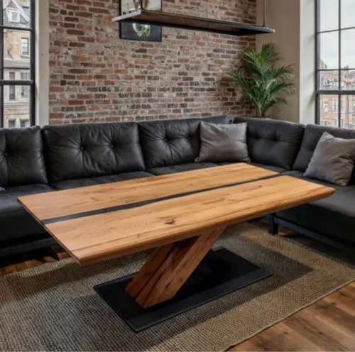 Couchtisch Camden | Eiche massiv | 110 cm | Eiche / schwarz