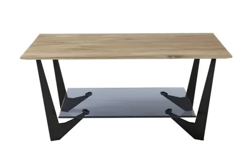 Couchtisch Leon mit Glasablageplatte | 90x60 | Eiche massiv