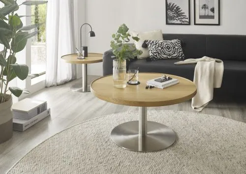 Couchtisch Monteverde | rund | Ø80 | Eiche / Edelstahl | 80 x 40 cm