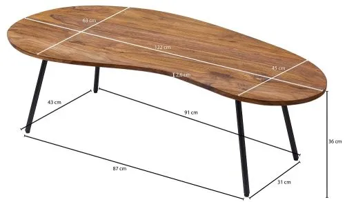 Couchtisch Nai | nierenförmig | Sheesham Holz massiv | braun