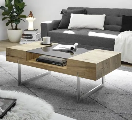 Couchtisch Rewa | Asteiche mit Glasplatte 110x60 Eichefarben / grau