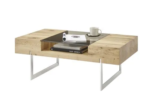 Couchtisch Rewa | Asteiche mit Glasplatte 110x60 Eichefarben / grau