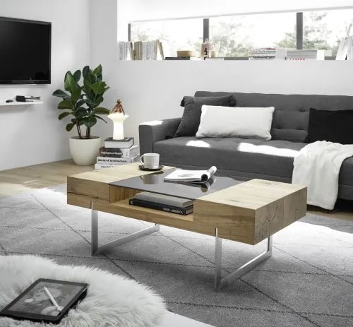 Couchtisch Rewa | Asteiche mit Glasplatte 110x60 Eichefarben / grau