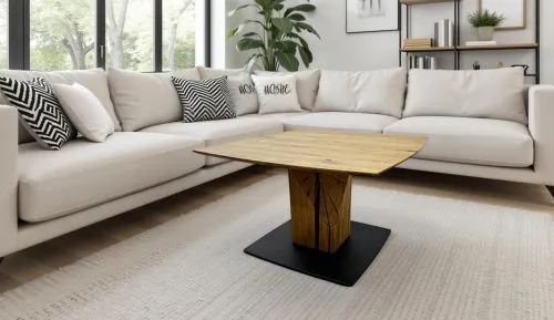 Couchtisch Rezza mit Lift | Eiche massiv | 70 cm | natur / schwarz