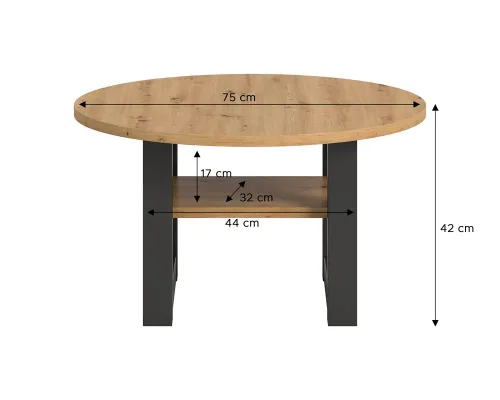 Couchtisch Seattle | rund | Ø75 | Artisan Eiche / grau