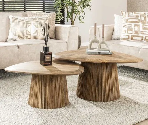 Couchtisch Set Board | 2-teilig | Mangoholz massiv | sandfarbe