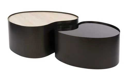 Couchtisch Set Duett 2 | 2-teilig | Metallgestell | Braunglas | Travertin