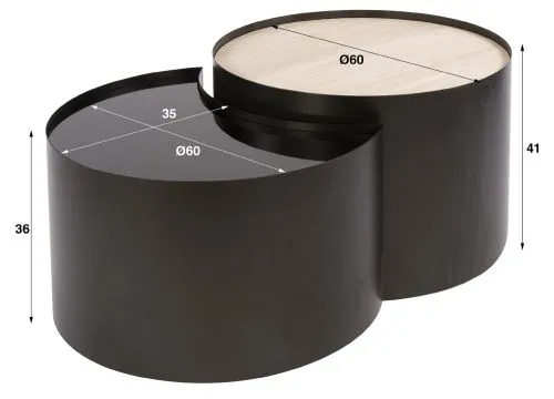 Couchtisch Set Duett | 2-teilig | Metallgestell | Braunglas | Travertin