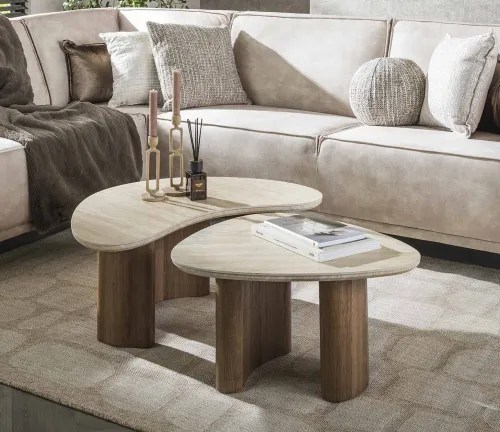 Couchtisch Set Homa | 2-teilig | Keramik Travertin | Naturfarben