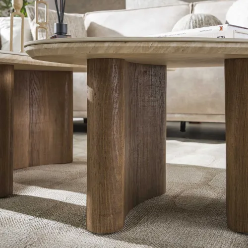 Couchtisch Set Homa | 2-teilig | Keramik Travertin | Naturfarben