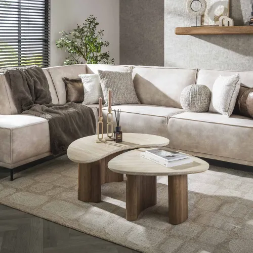 Couchtisch Set Homa | 2-teilig | Keramik Travertin | Naturfarben