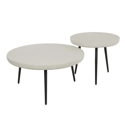 Couchtisch Set Junsei 2-teilig | rund | Marmorlook | weiß