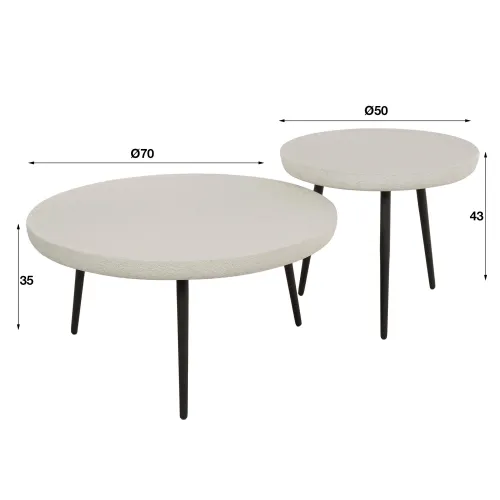 Couchtisch Set Junsei 2-teilig | rund | Marmorlook | weiß