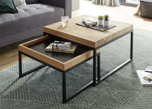 Couchtisch Set Lubao | 2-teilig | Eiche massiv schwarz 57/65 cm