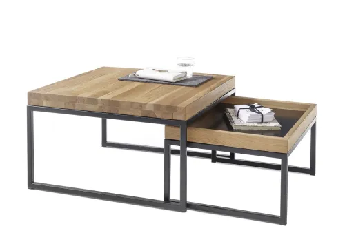 Couchtisch Set Lubao | 2-teilig | Eiche massiv schwarz 57/65 cm