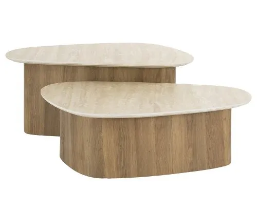 Couchtisch Set Lungi 2 | 2-teilig | Keramik Travertin | Naturfarben