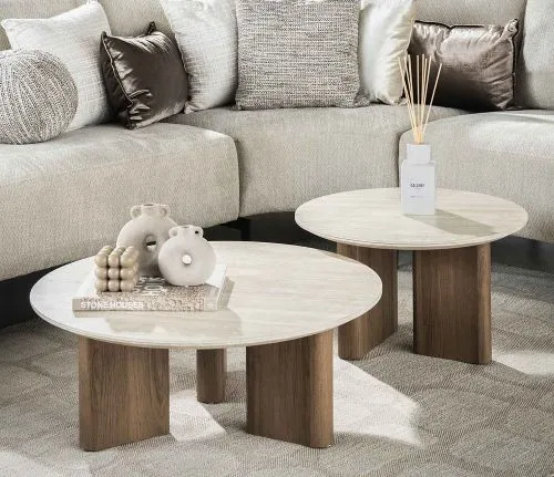 Couchtisch Set Lungi | 2-teilig | Keramik Travertin | Naturfarben