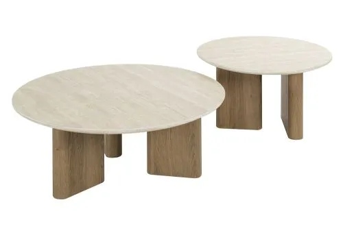 Couchtisch Set Lungi | 2-teilig | Keramik Travertin | Naturfarben