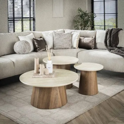 Couchtisch Set Lungi 3 | 3-teilig | Keramik Travertin | Naturfarben