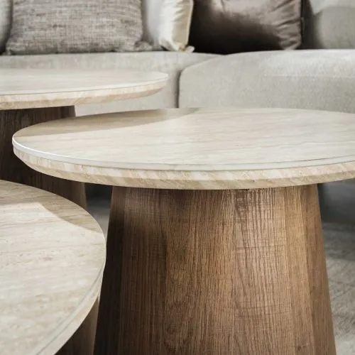 Couchtisch Set Lungi 3 | 3-teilig | Keramik Travertin | Naturfarben