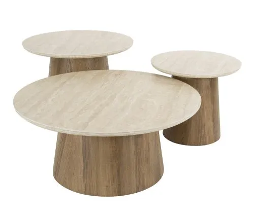 Couchtisch Set Lungi 3 | 3-teilig | Keramik Travertin | Naturfarben
