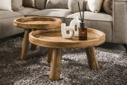 Couchtisch Set Mando | 2-teilig | Ø60/Ø80 | Mangoholz | Sandfarben