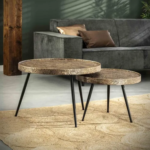 Couchtisch Set Orbis 2-teilig rund | Metall | antike bronze / metallic