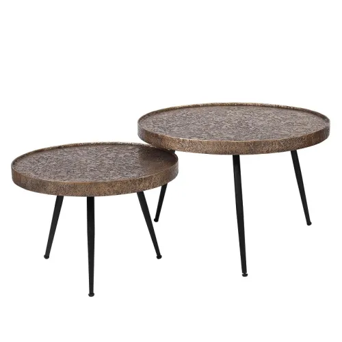 Couchtisch Set Orbis 2-teilig rund | Metall | antike bronze / metallic